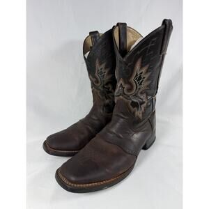 Double-H Brown Leather Western Cowboy Boots Men Size 10D Made in Mexico